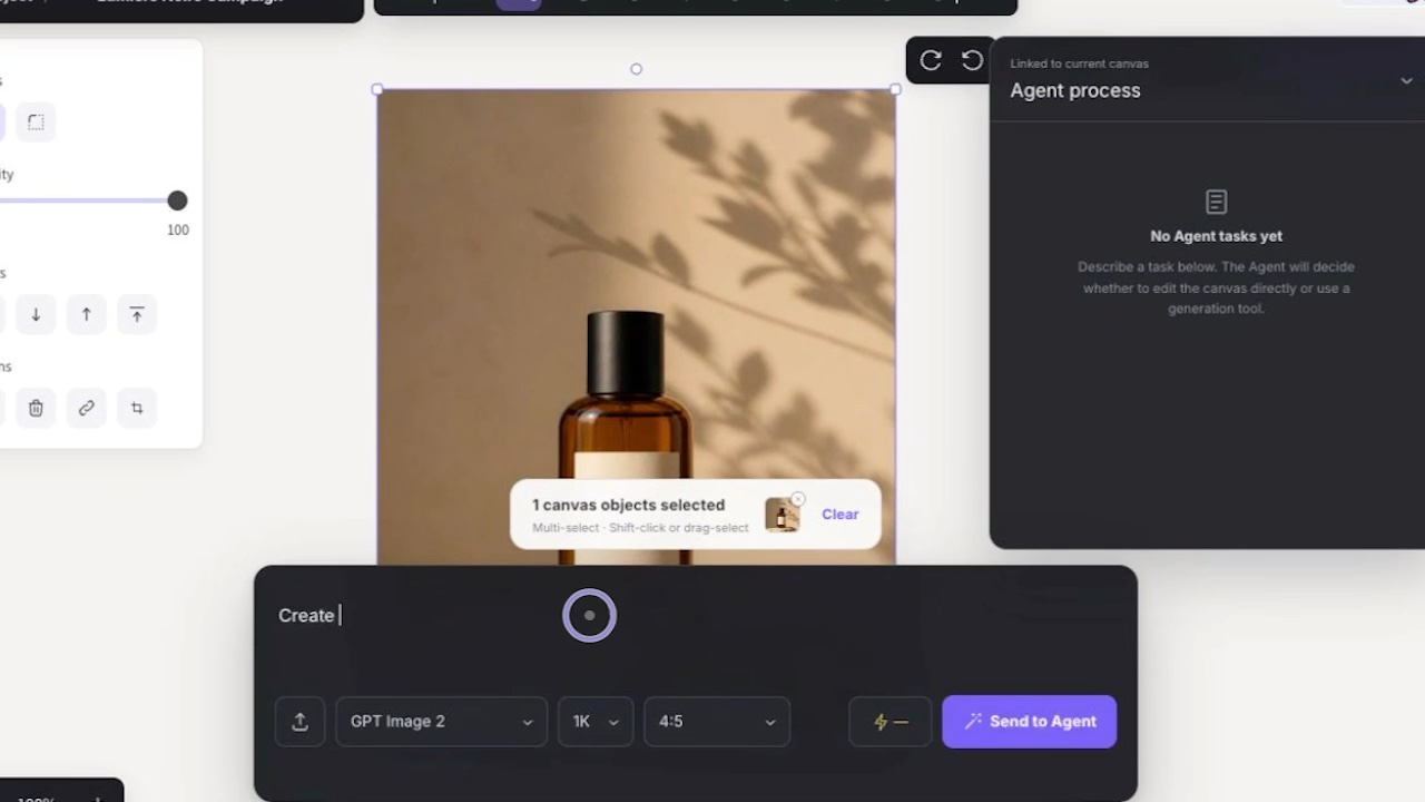 Close view of a fragrance campaign request and generation settings in the CubbieAI Agent composer