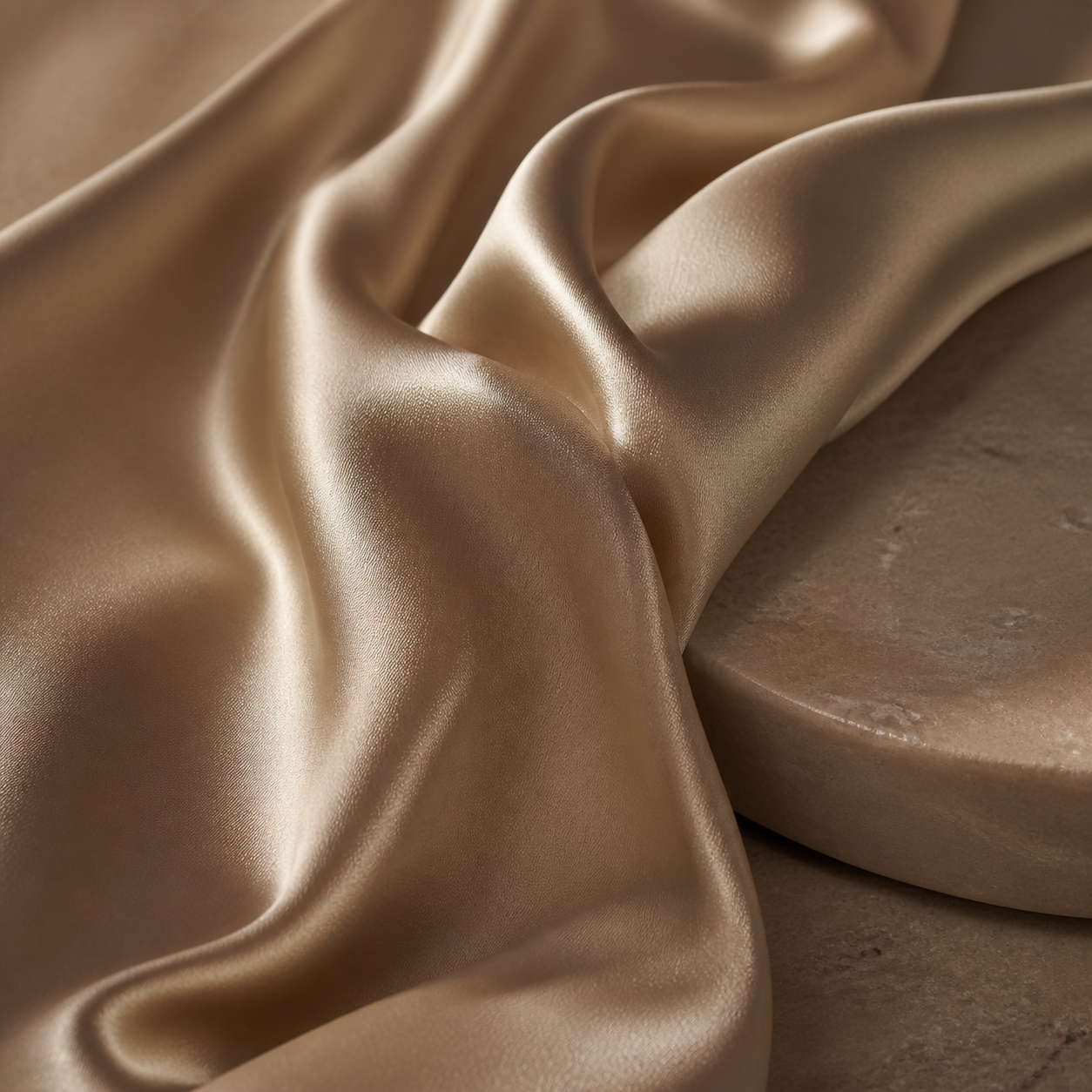 Premium product photography scene with warm silk styling